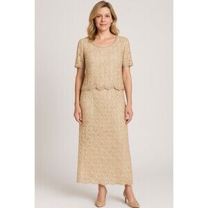 NWT Vtg Scala Dress XXL Cream Beige Lace Sequins Heavy Beading Evening Wedding